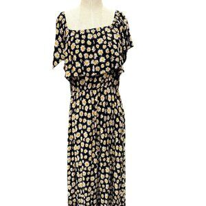 Sugar Lipz Black Floral Daisy Print Maxi Dress Size XL